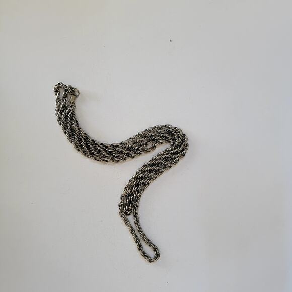 Vintage Silver Tone Double Strand Rope Chain Necklace Bold Chunky Layered Design - Picture 3 of 10